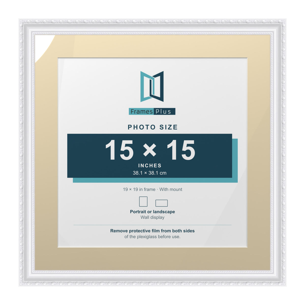 Louis Range White Picture, Photo & Poster Frame with Ivory Mount - 19x19" Frame for 15x15" Photo, White