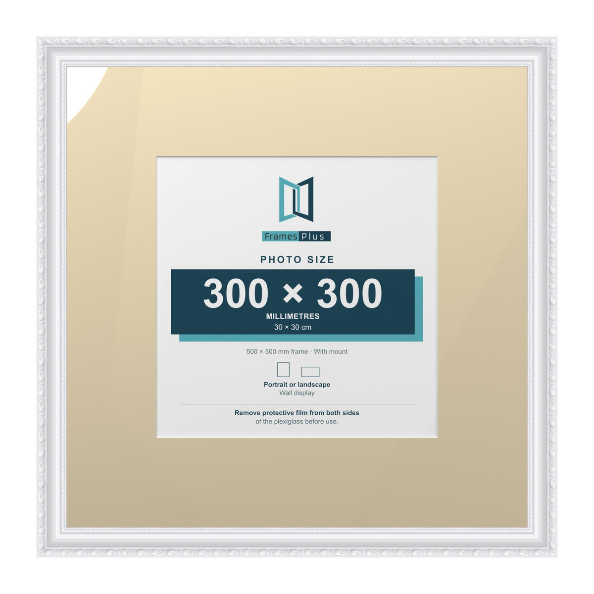 Louis Range White Picture, Photo & Poster Frame with Ivory Mount - 50x50cm Frame for 30x30cm Photo, White