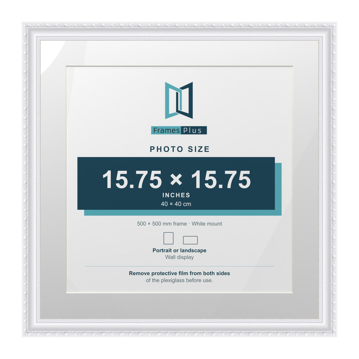 Louis Range White Picture, Photo & Poster Frame with White Mount - 50x50cm Frame for 40x40cm Photo, White