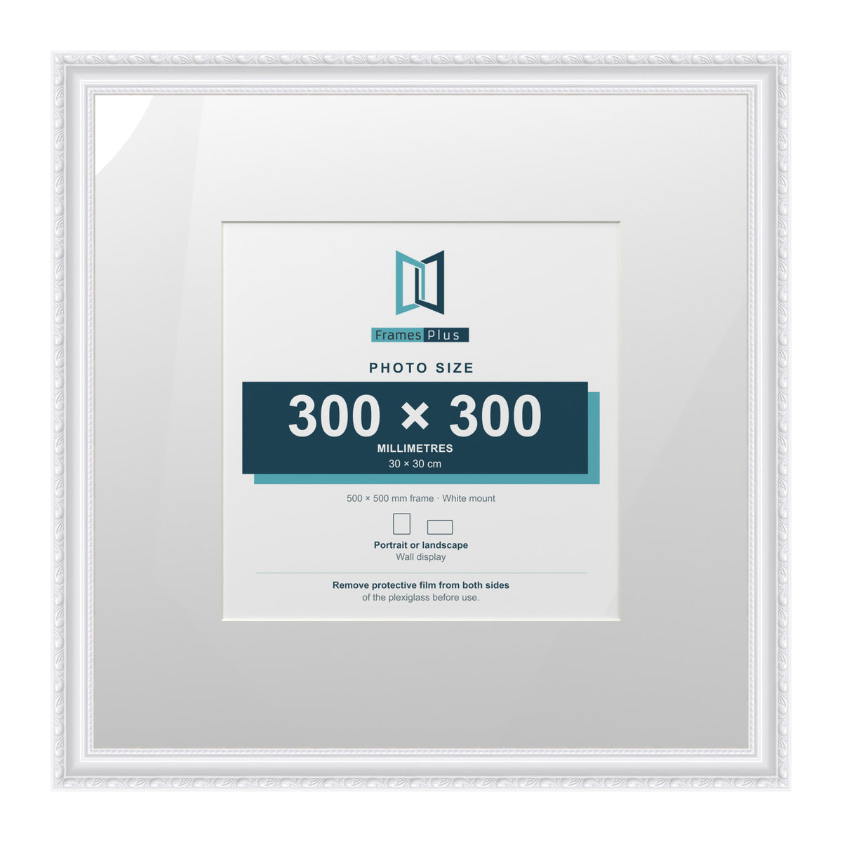Louis Range White Picture, Photo & Poster Frame with White Mount - 50x50cm Frame for 30x30cm Photo, White