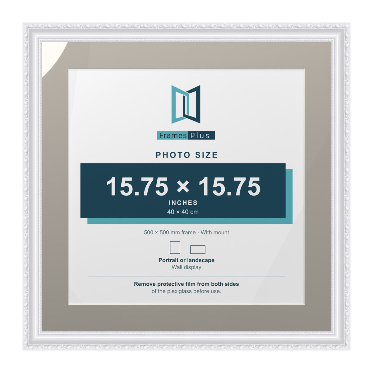 Louis Range White Picture, Photo & Poster Frame with Dawn Grey Mount - 50x50cm Frame for 40x40cm Photo, White