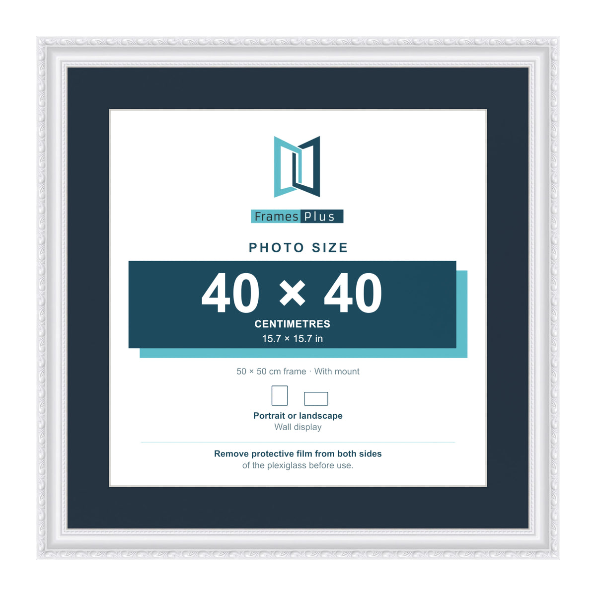 Louis Range White Picture, Photo & Poster Frame with Pacific Blue Mount - 50x50cm Frame for 40x40cm Photo, White
