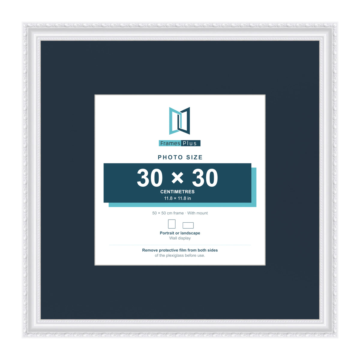 Louis Range White Picture, Photo & Poster Frame with Pacific Blue Mount - 50x50cm Frame for 30x30cm Photo, White