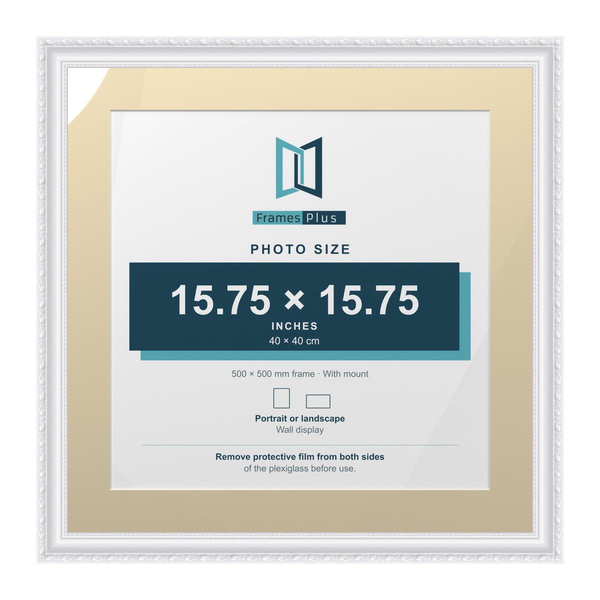 Louis Range White Picture, Photo & Poster Frame with Ivory Mount - 50x50cm Frame for 40x40cm Photo, White