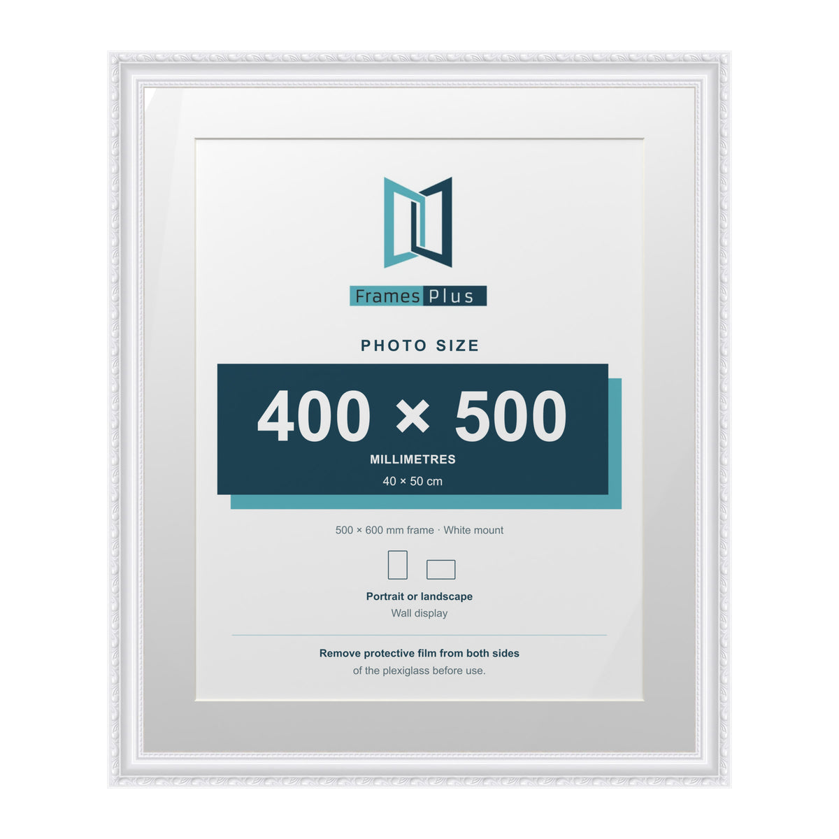 Louis Range White Picture, Photo & Poster Frame with White Mount - 60x50cm Frame for 50x40cm Photo, White