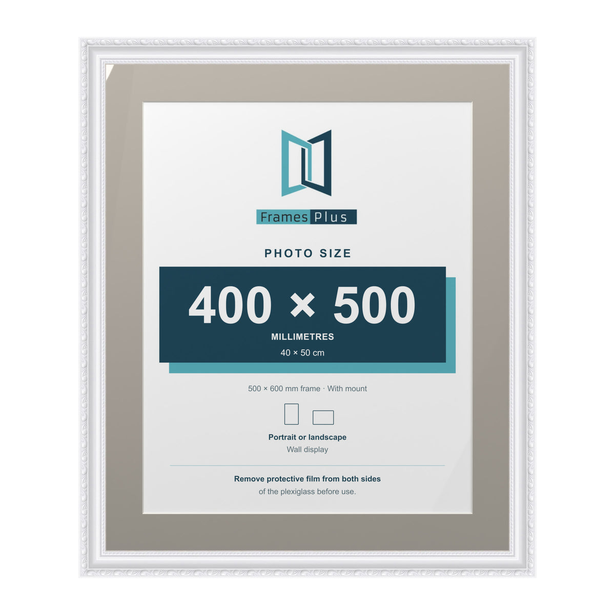 Louis Range White Picture, Photo & Poster Frame with Dawn Grey Mount - 60x50cm Frame for 50x40cm Photo, White