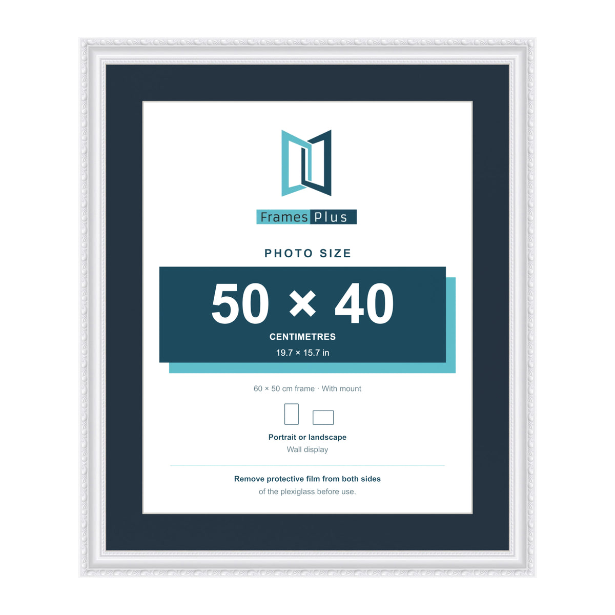 Louis Range White Picture, Photo & Poster Frame with Pacific Blue Mount - 60x50cm Frame for 50x40cm Photo, White