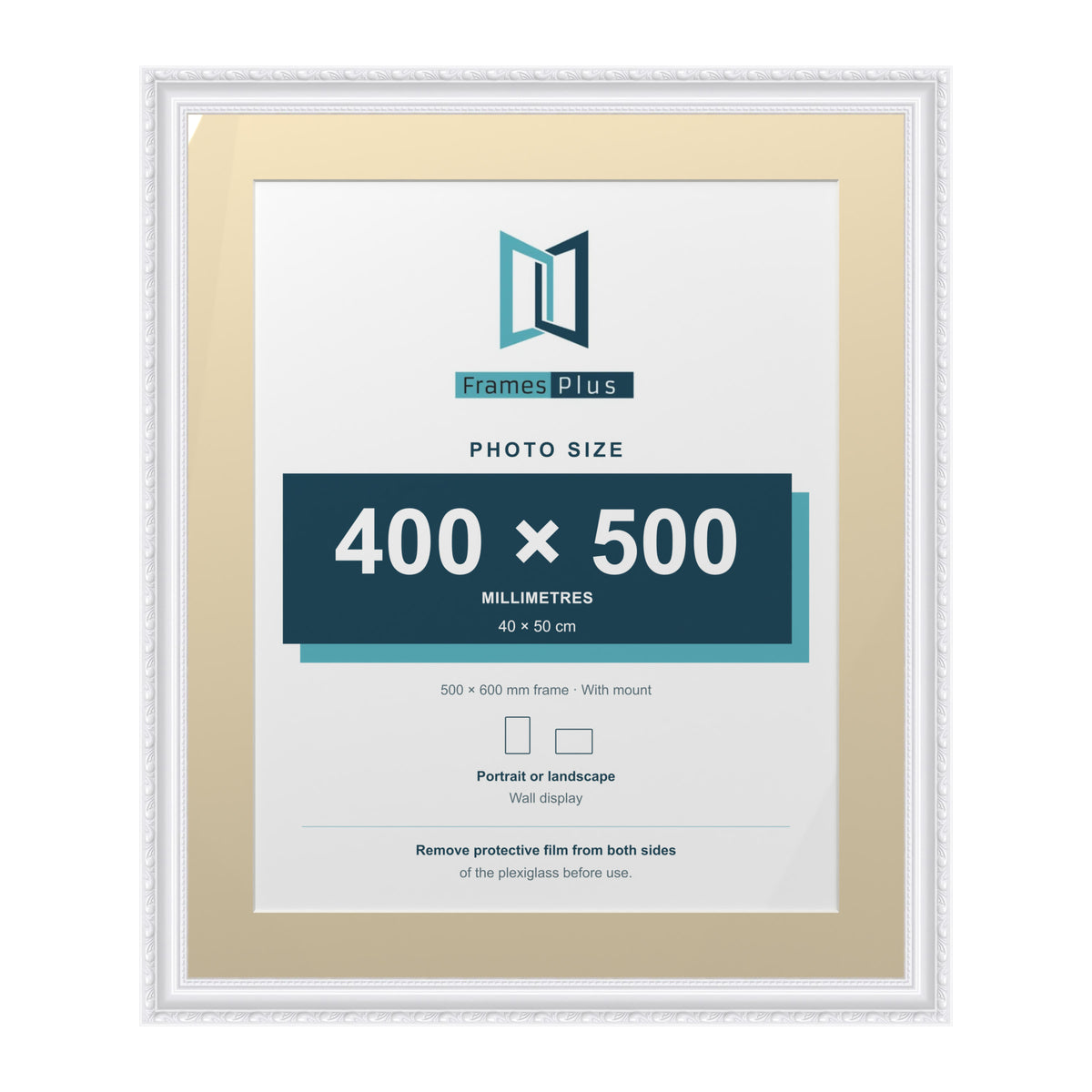 Louis Range White Picture, Photo & Poster Frame with Ivory Mount - 60x50cm Frame for 50x40cm Photo, White