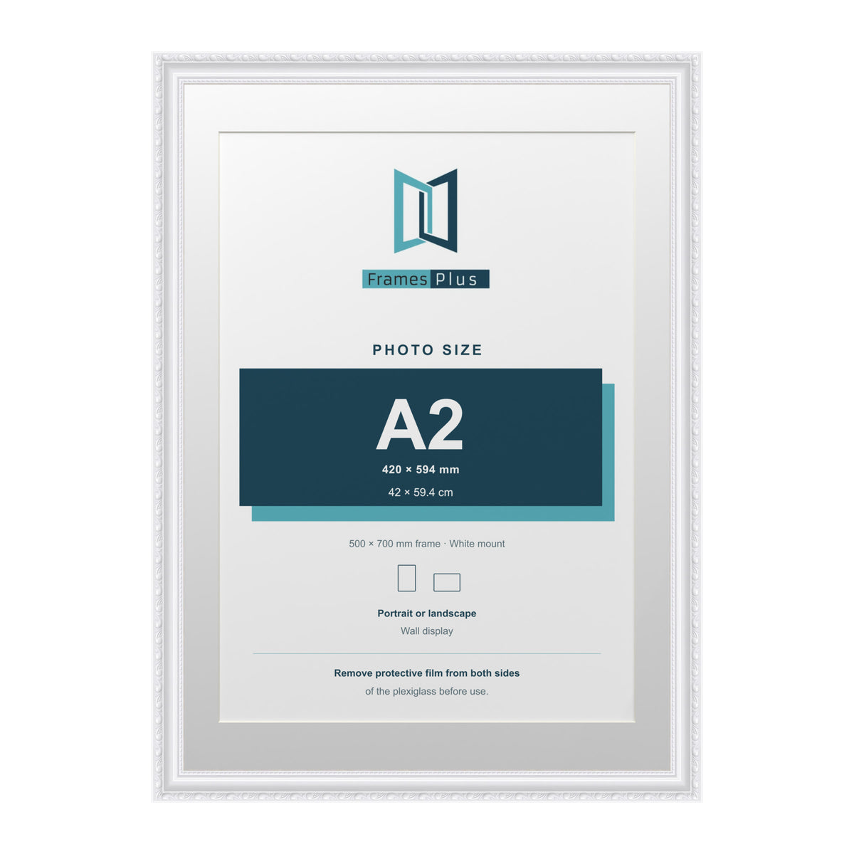 Louis Range White Picture, Photo & Poster Frame with White Mount - 70x50cm Frame for A2 Photo, White