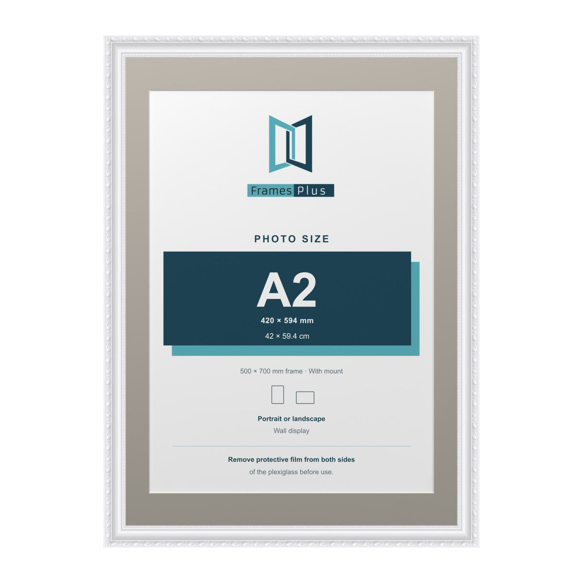 Louis Range White Picture, Photo & Poster Frame with Dawn Grey Mount - 70x50cm Frame for A2 Photo, White