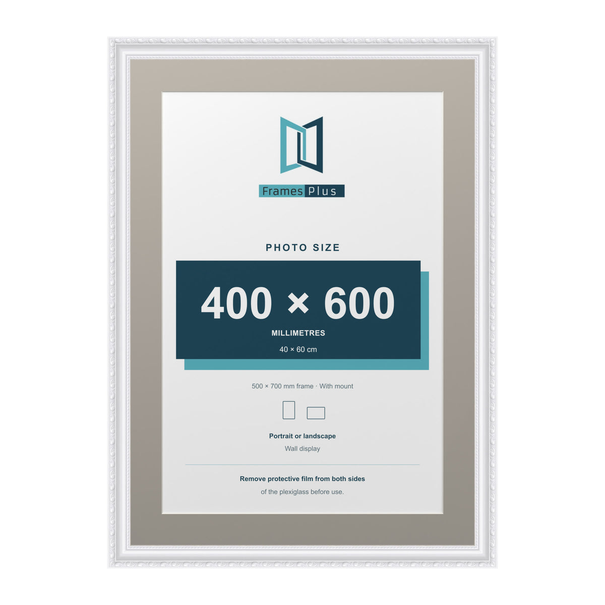 Louis Range White Picture, Photo & Poster Frame with Dawn Grey Mount - 70x50cm Frame for 60x40cm Photo, White