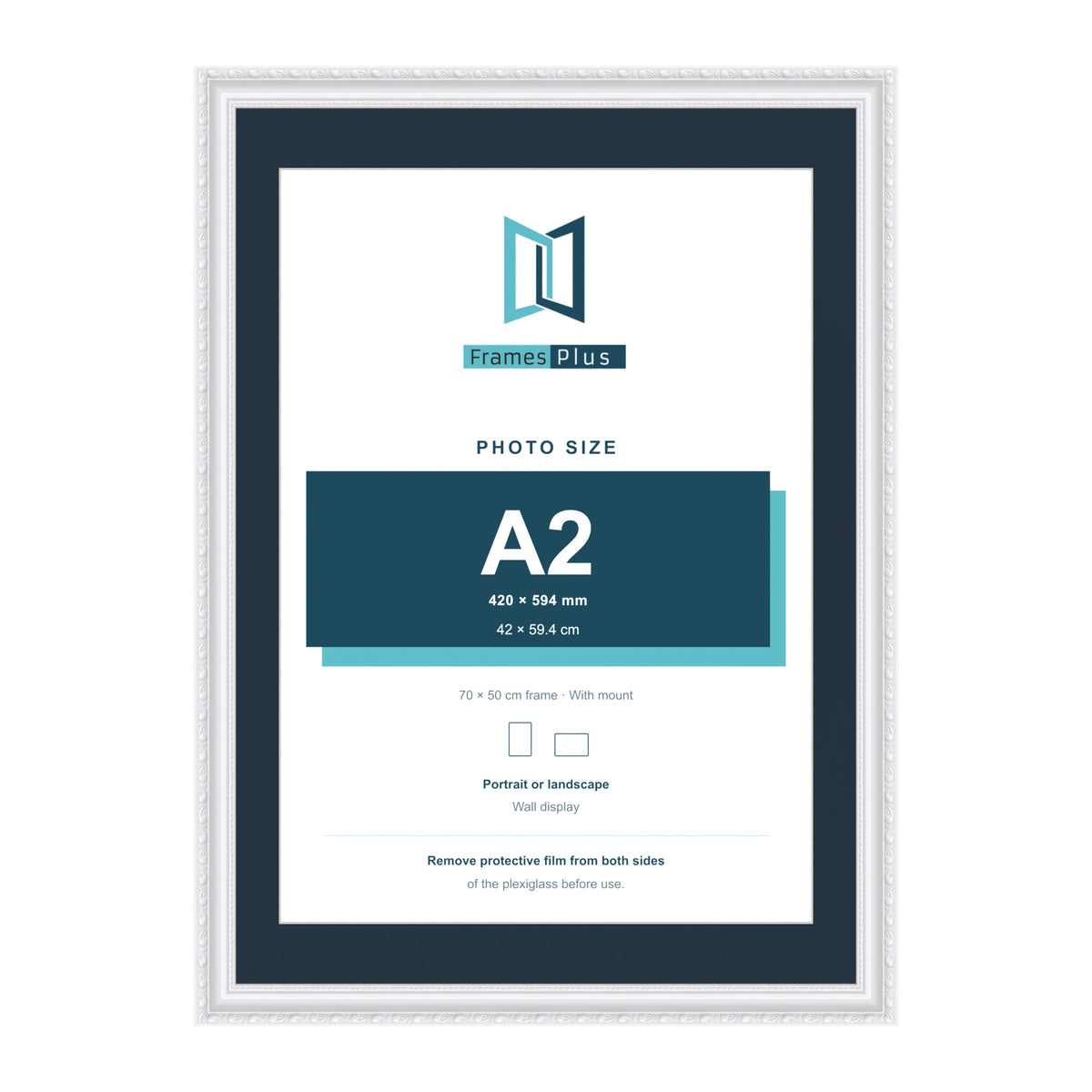 Louis Range White Picture, Photo & Poster Frame with Pacific Blue Mount - 70x50cm Frame for A2 Photo, White