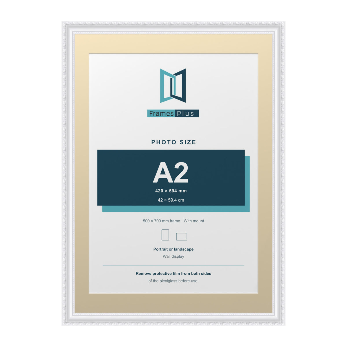 Louis Range White Picture, Photo & Poster Frame with Ivory Mount - 70x50cm Frame for A2 Photo, White