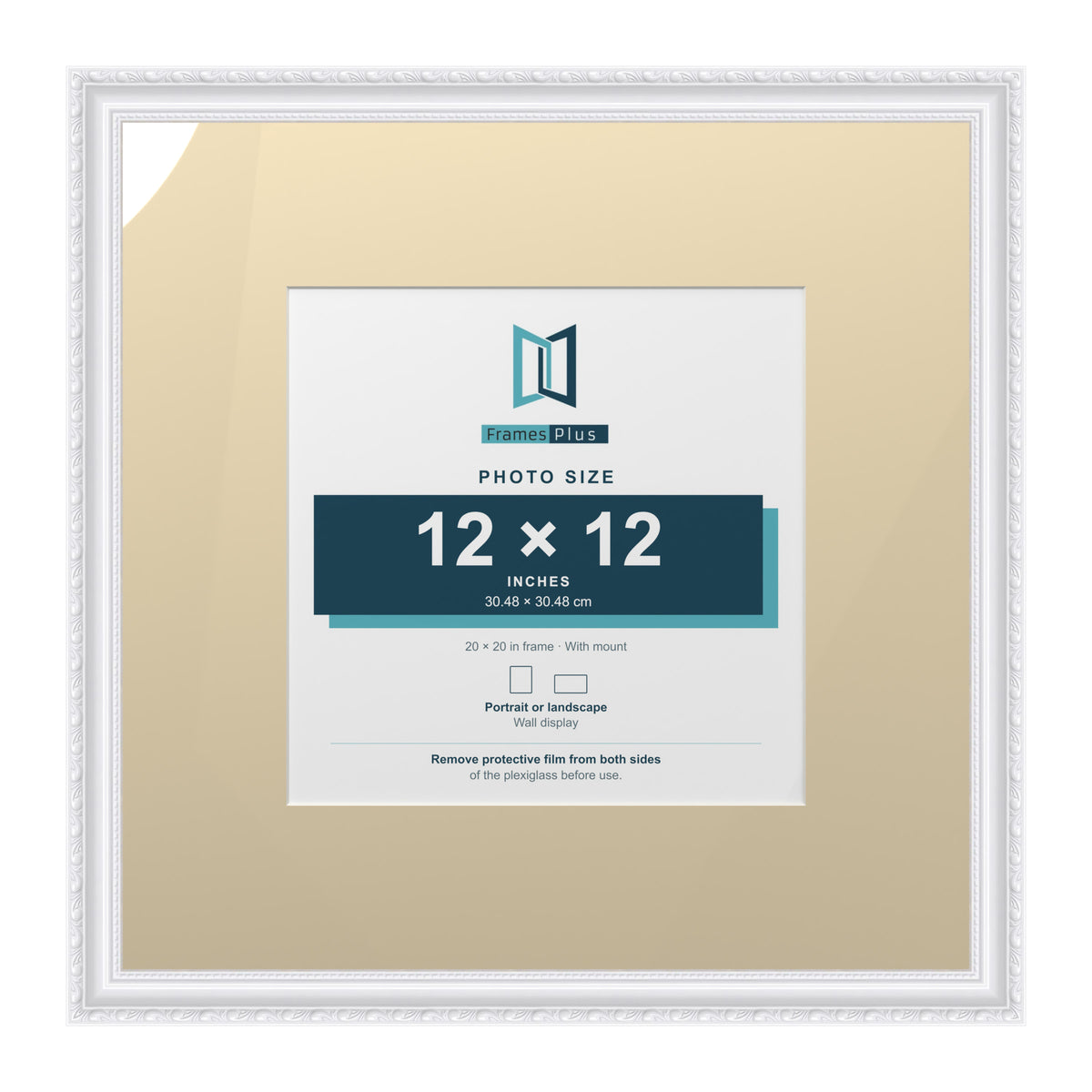 Louis Range White Picture, Photo & Poster Frame with Ivory Mount - 20x20" Frame for 12x12" Photo, White