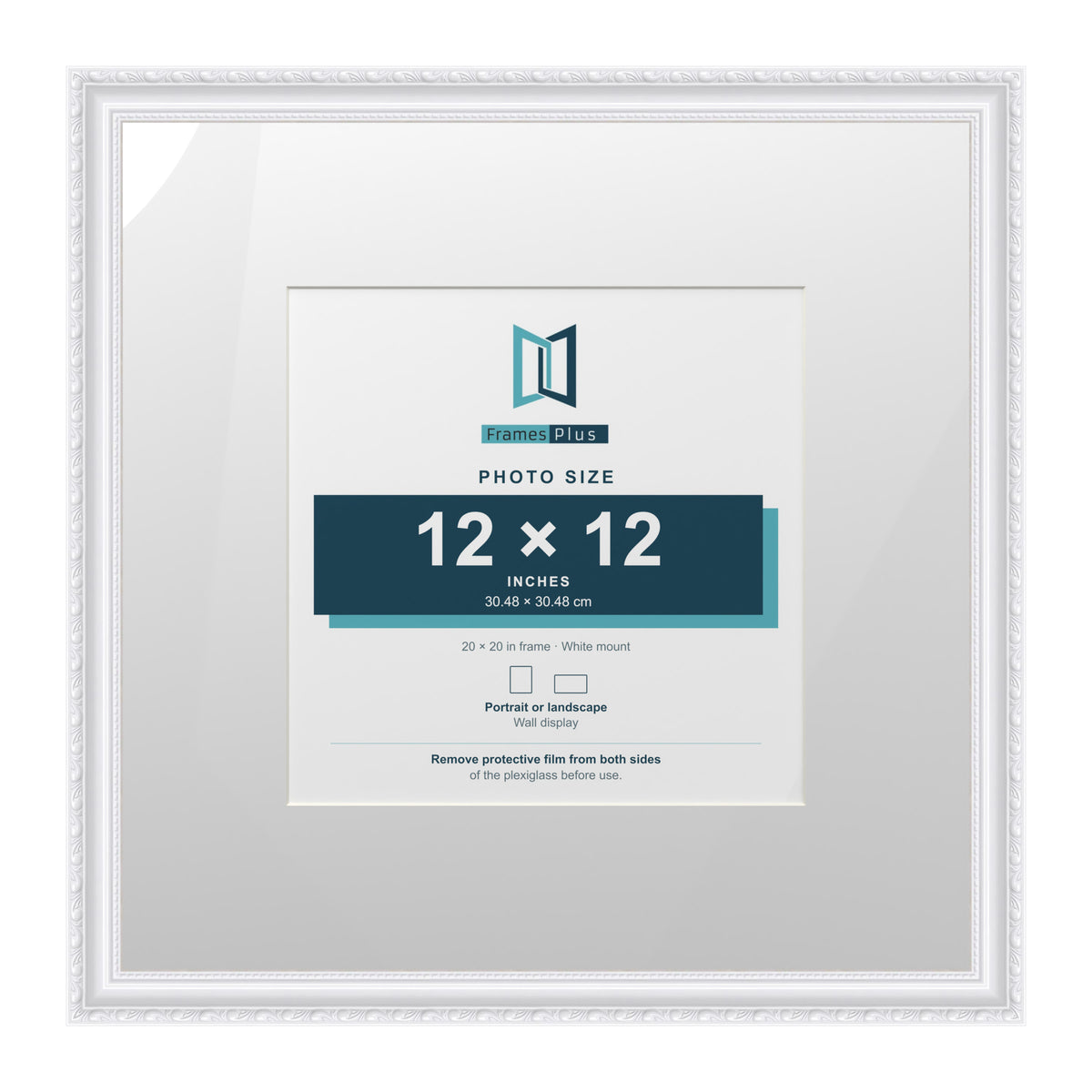 Louis Range White Picture, Photo & Poster Frame with White Mount - 20x20" Frame for 12x12" Photo, White