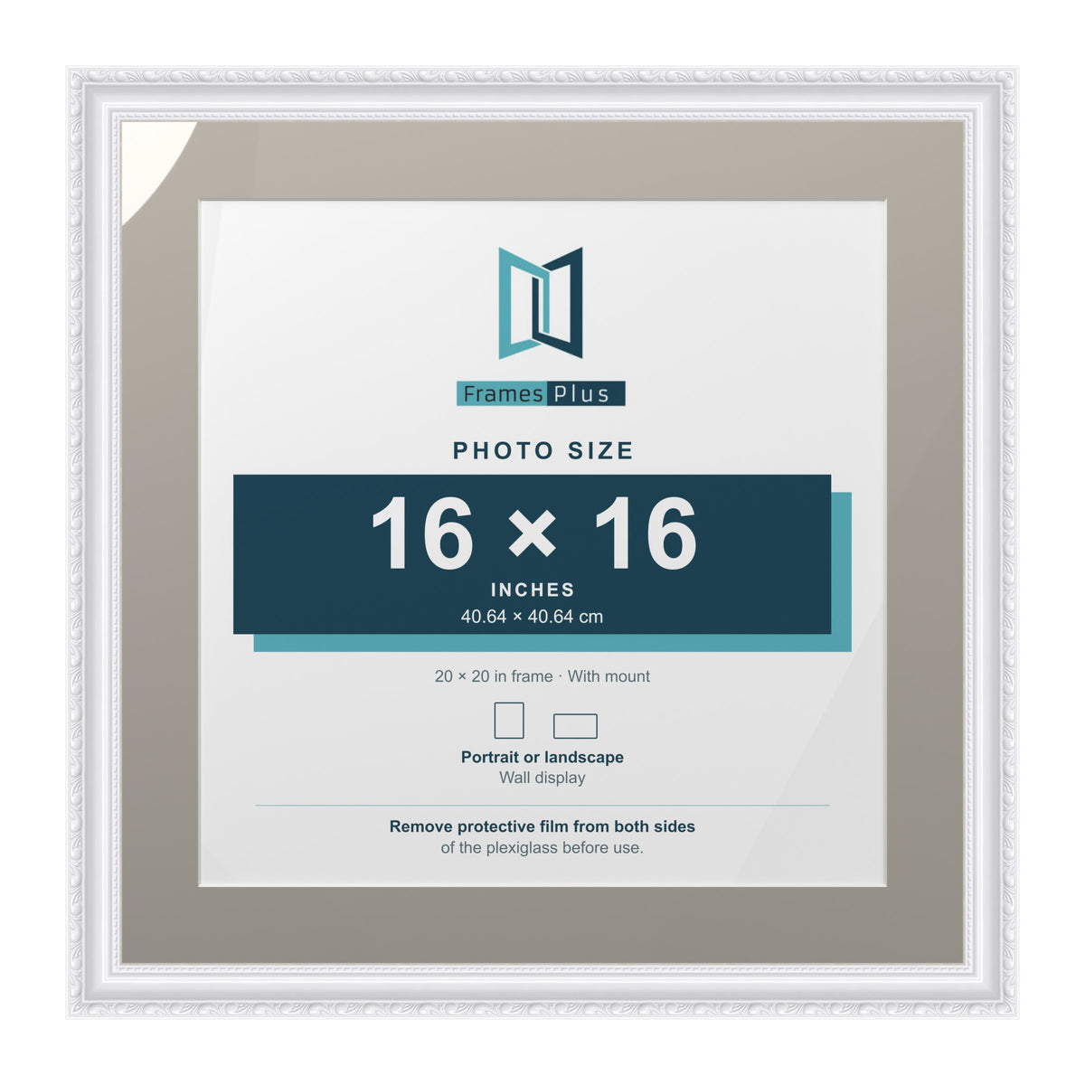 Louis Range White Picture, Photo & Poster Frame with Dawn Grey Mount - 20x20" Frame for 16x16" Photo, White