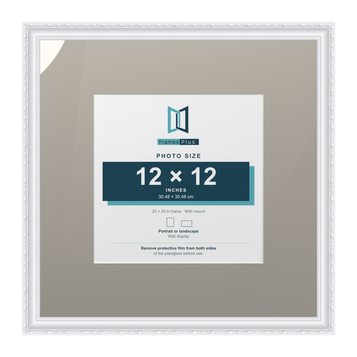 Louis Range White Picture, Photo & Poster Frame with Dawn Grey Mount - 20x20" Frame for 12x12" Photo, White