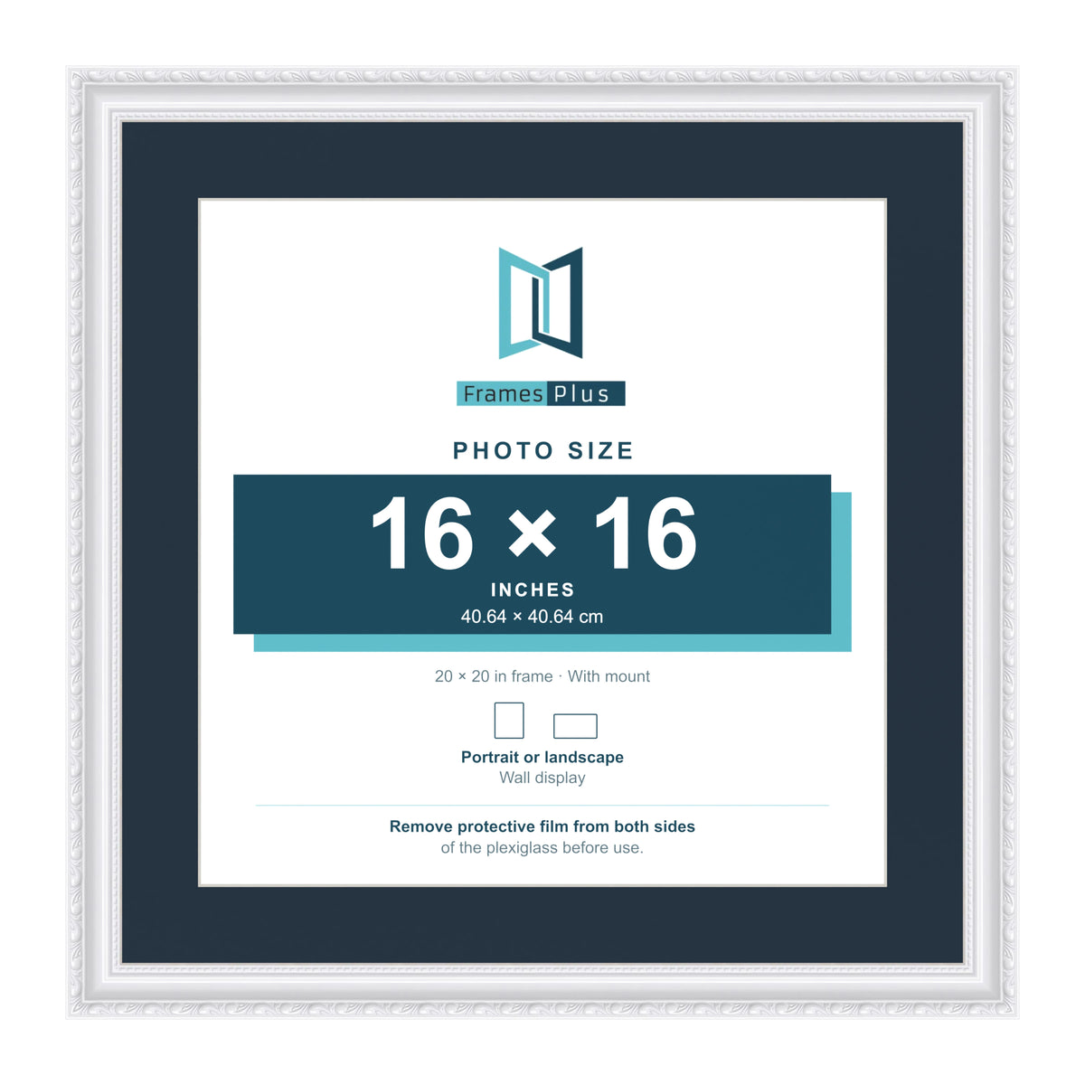 Louis Range White Picture, Photo & Poster Frame with Pacific Blue Mount - 20x20" Frame for 16x16" Photo, White