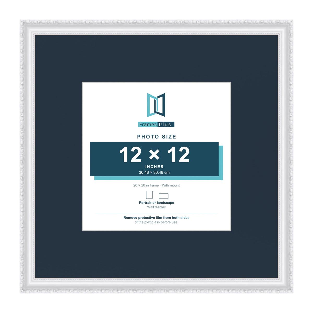Louis Range White Picture, Photo & Poster Frame with Pacific Blue Mount - 20x20" Frame for 12x12" Photo, White