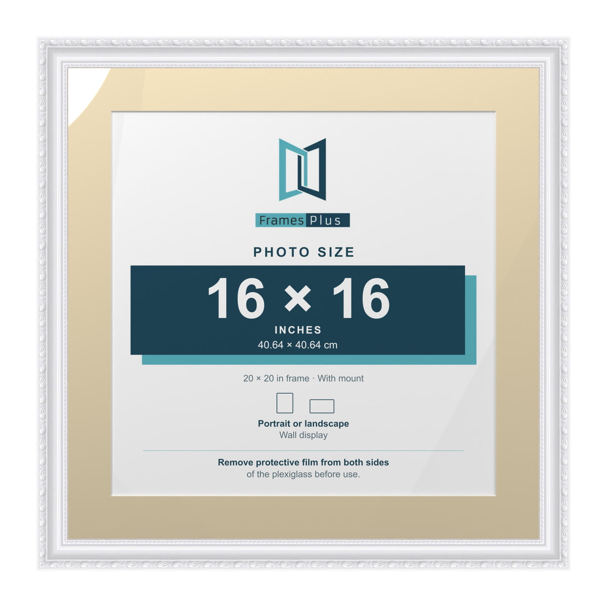 Louis Range White Picture, Photo & Poster Frame with Ivory Mount - 20x20" Frame for 16x16" Photo, White