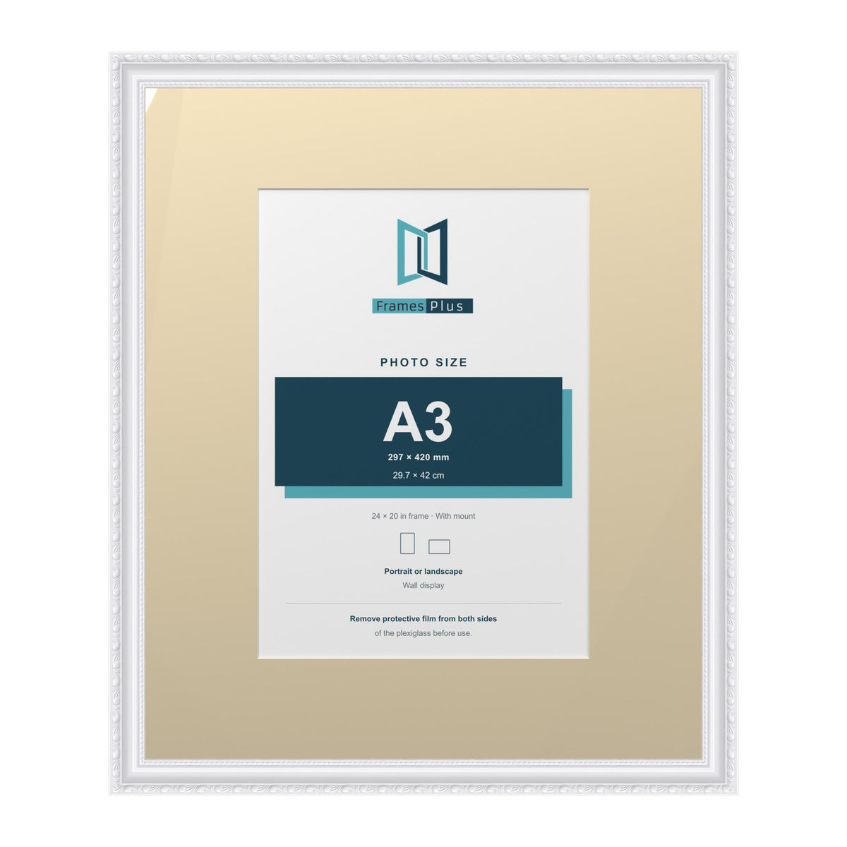 Louis Range White Picture, Photo & Poster Frame with Ivory Mount - 24x20" Frame for A3 Photo, White
