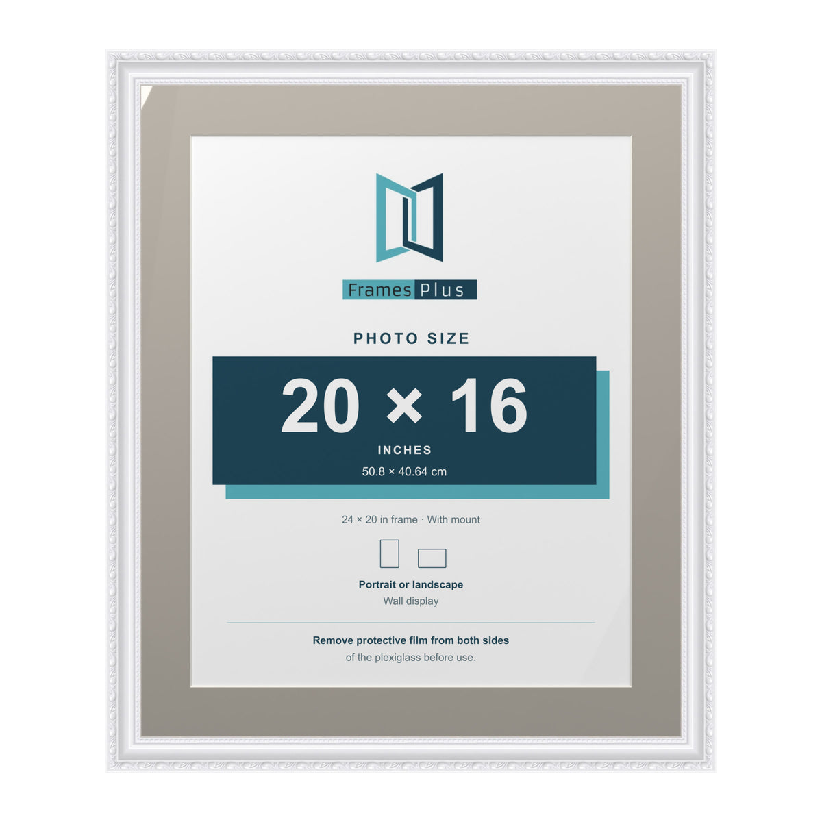 Louis Range White Picture, Photo & Poster Frame with Dawn Grey Mount - 24x20" Frame for 20x16" Photo, White