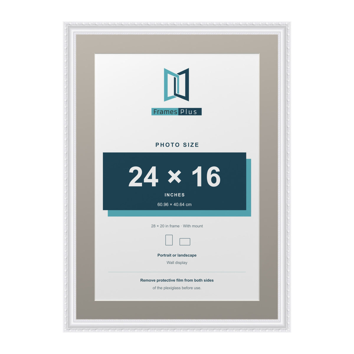 Louis Range White Picture, Photo & Poster Frame with Dawn Grey Mount - 28x20" Frame for 24x16" Photo, White