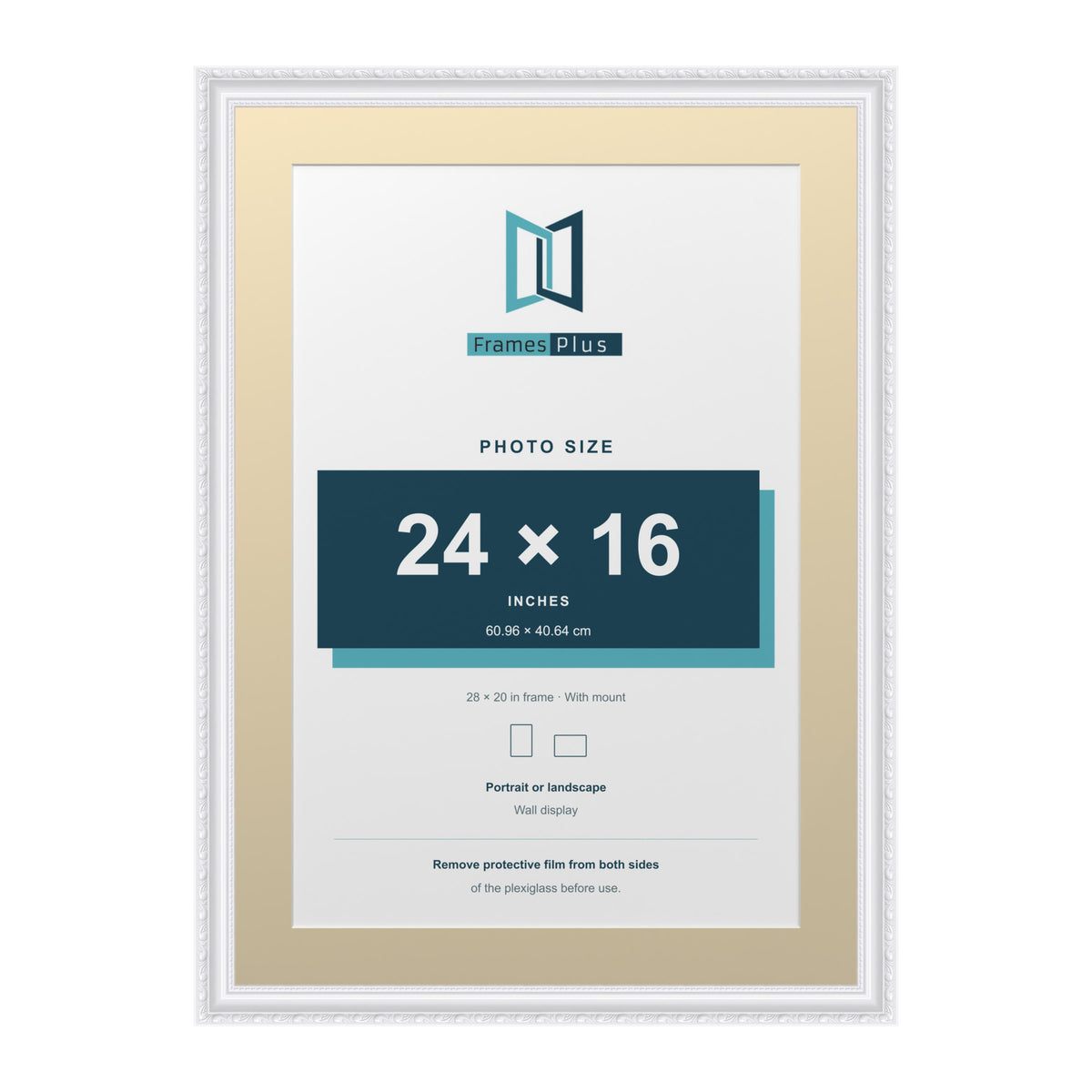 Louis Range White Picture, Photo & Poster Frame with Ivory Mount - 28x20" Frame for 24x16" Photo, White
