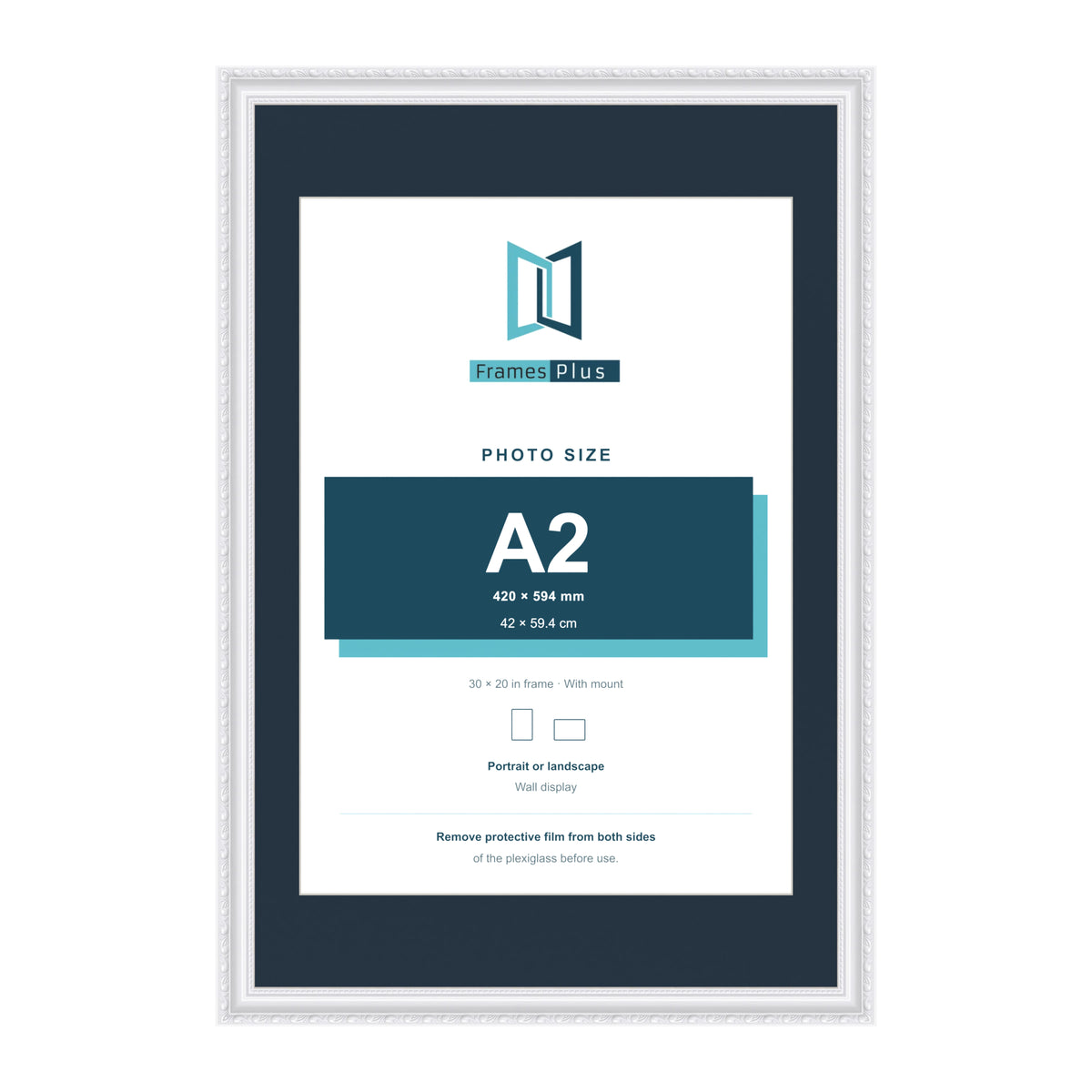 Louis Range White Picture, Photo & Poster Frame with Pacific Blue Mount - 30x20" Frame for A2 Photo, White