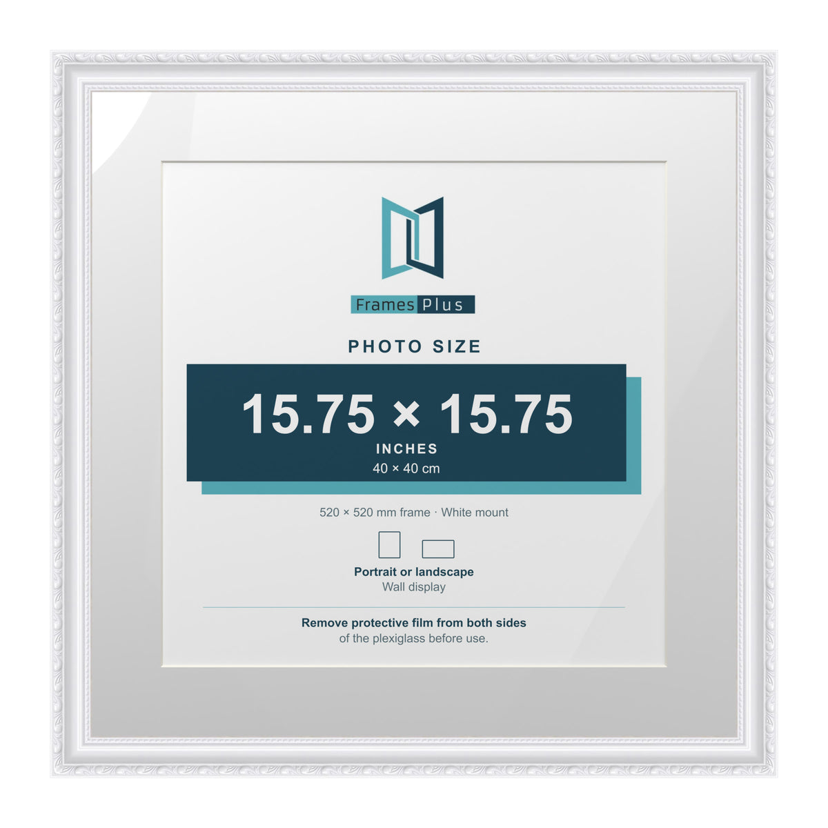 Louis Range White Picture, Photo & Poster Frame with White Mount - 52x52cm Frame for 40x40cm Photo, White