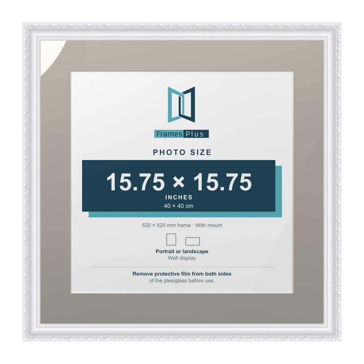 Louis Range White Picture, Photo & Poster Frame with Dawn Grey Mount - 52x52cm Frame for 40x40cm Photo, White