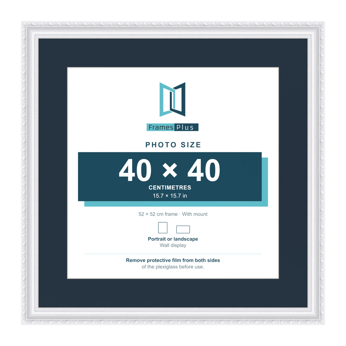 Louis Range White Picture, Photo & Poster Frame with Pacific Blue Mount - 52x52cm Frame for 40x40cm Photo, White