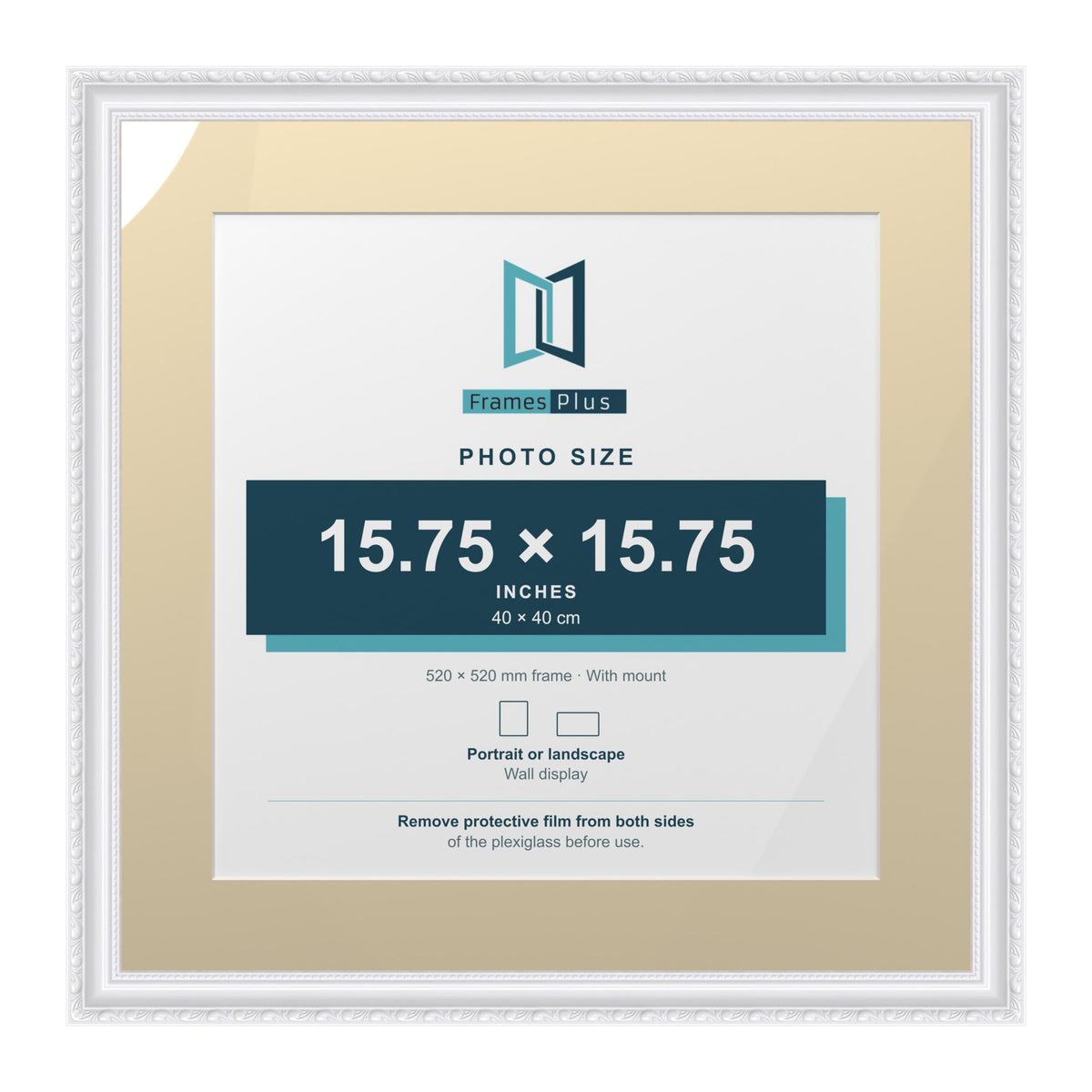 Louis Range White Picture, Photo & Poster Frame with Ivory Mount - 52x52cm Frame for 40x40cm Photo, White