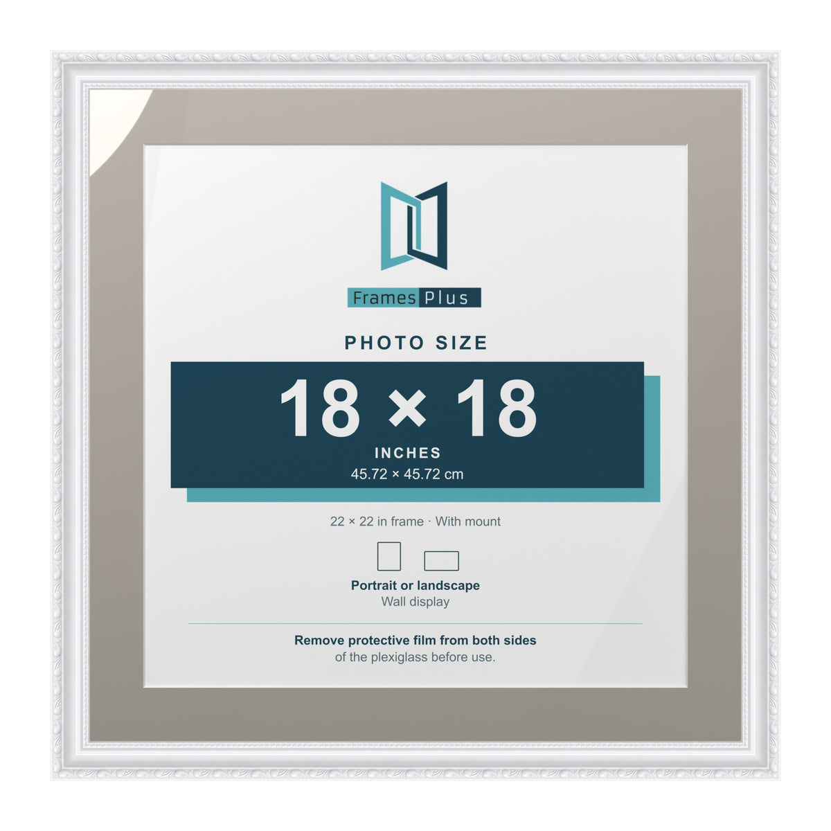 Louis Range White Picture, Photo & Poster Frame with Dawn Grey Mount - 22x22" Frame for 18x18" Photo, White