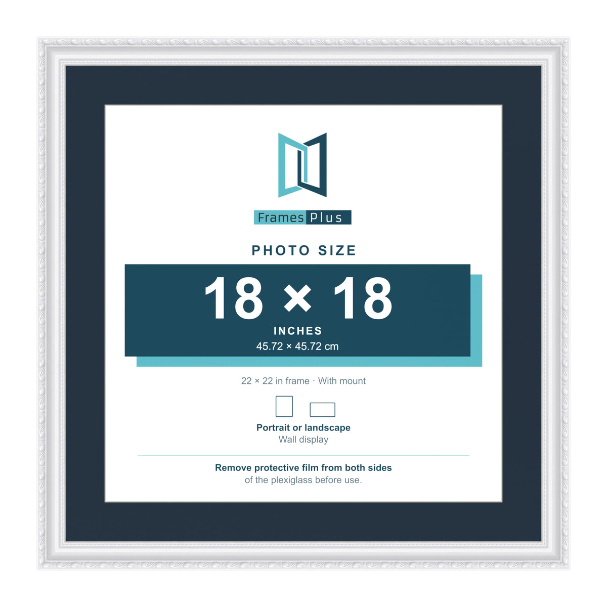 Louis Range White Picture, Photo & Poster Frame with Pacific Blue Mount - 22x22" Frame for 18x18" Photo, White