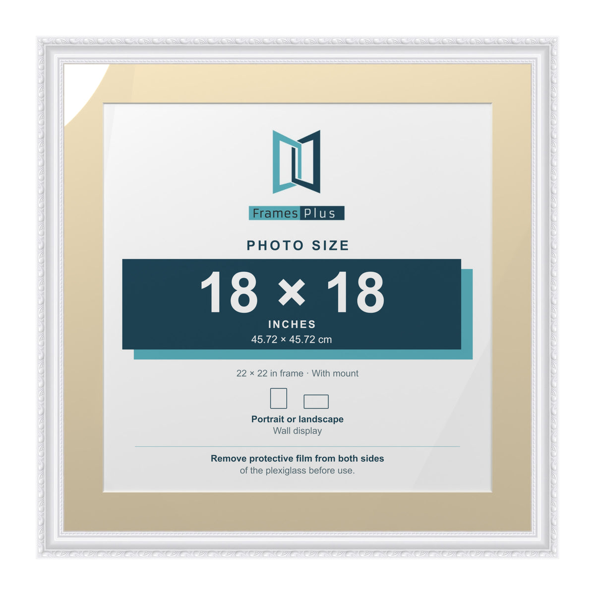 Louis Range White Picture, Photo & Poster Frame with Ivory Mount - 22x22" Frame for 18x18" Photo, White