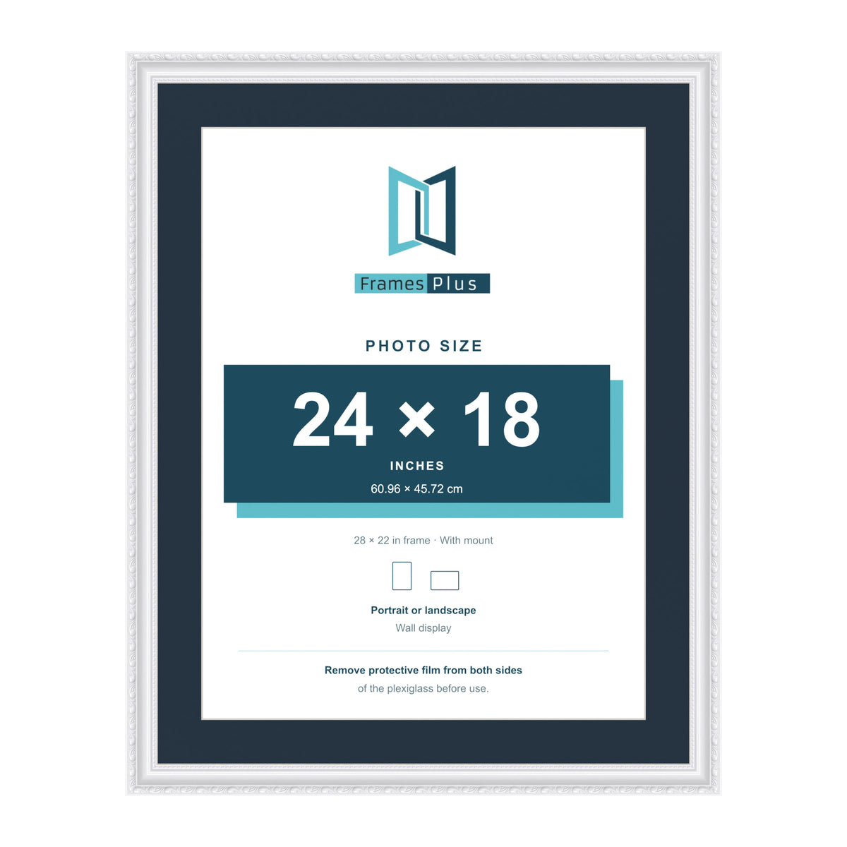 Louis Range White Picture, Photo & Poster Frame with Pacific Blue Mount - 28x22" Frame for 24x18" Photo, White