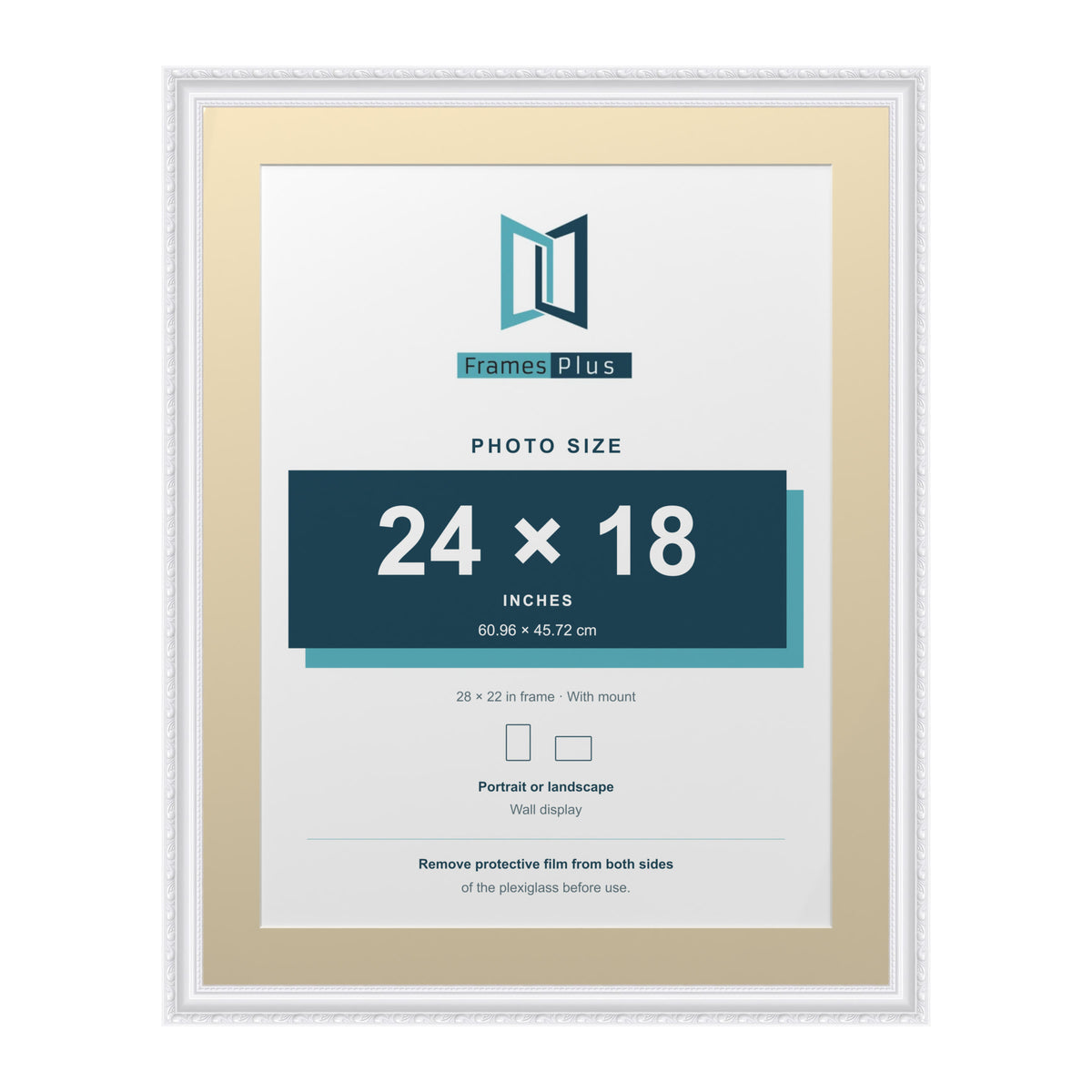 Louis Range White Picture, Photo & Poster Frame with Ivory Mount - 28x22" Frame for 24x18" Photo, White