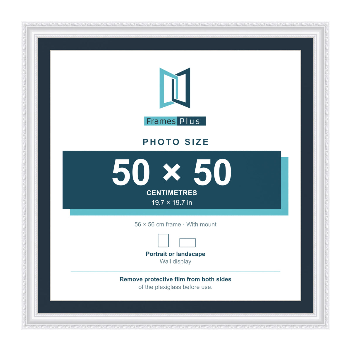 Louis Range White Picture, Photo & Poster Frame with Pacific Blue Mount - 56x56cm Frame for 50x50cm Photo, White