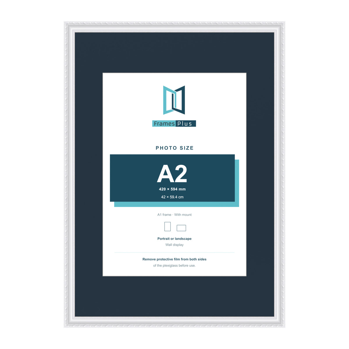 Louis Range White Picture, Photo & Poster Frame with Pacific Blue Mount - A1 Frame for A2 Photo, White