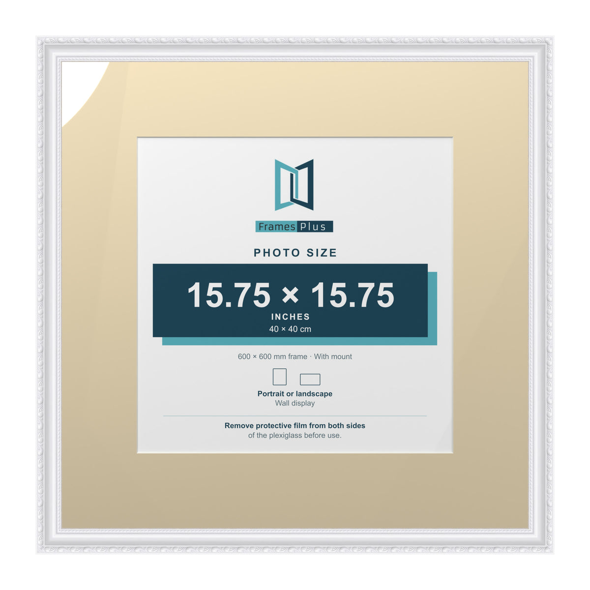 Louis Range White Picture, Photo & Poster Frame with Ivory Mount - 60x60cm Frame for 40x40cm Photo, White