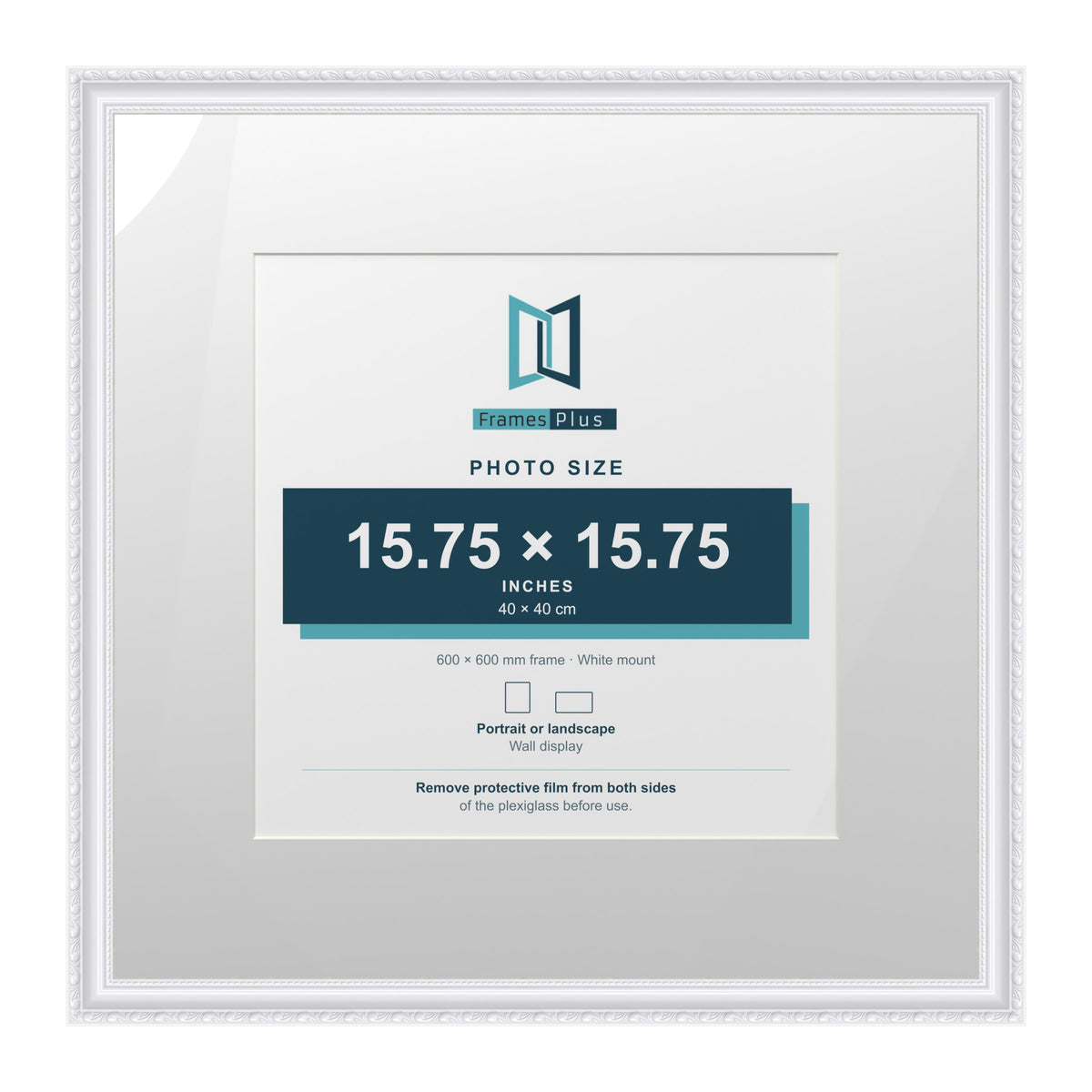 Louis Range White Picture, Photo & Poster Frame with White Mount - 60x60cm Frame for 40x40cm Photo, White
