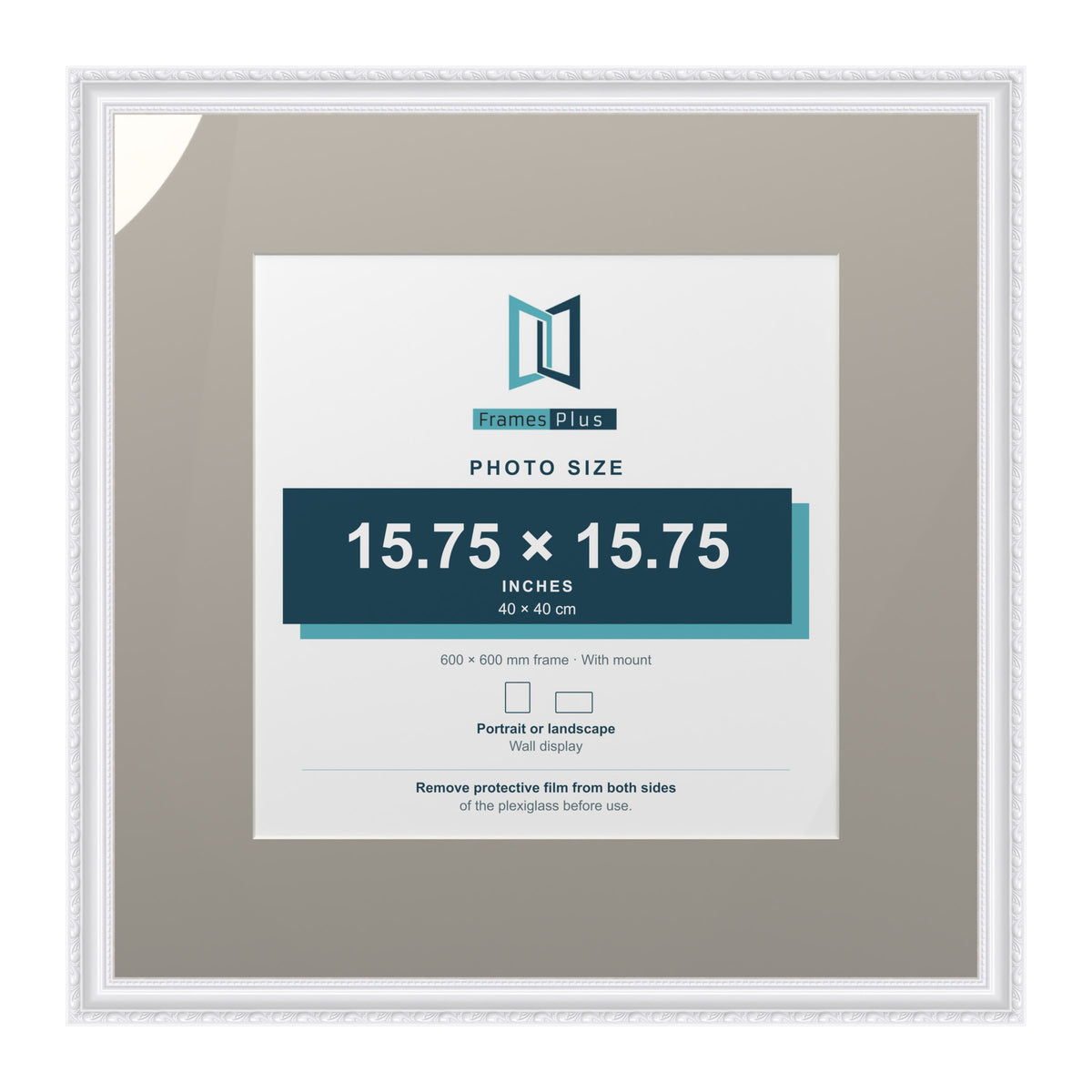 Louis Range White Picture, Photo & Poster Frame with Dawn Grey Mount - 60x60cm Frame for 40x40cm Photo, White