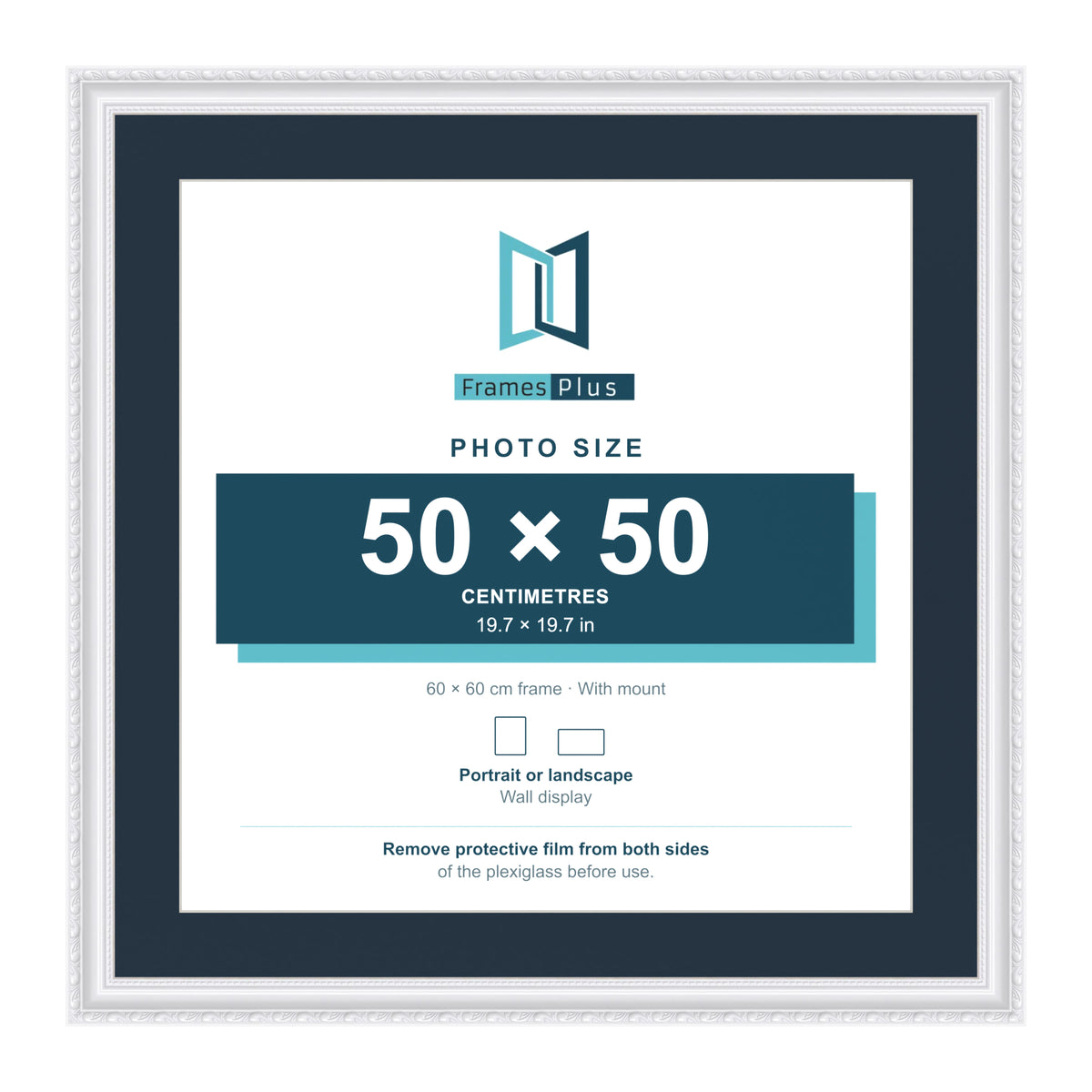 Louis Range White Picture, Photo & Poster Frame with Pacific Blue Mount - 60x60cm Frame for 50x50cm Photo, White