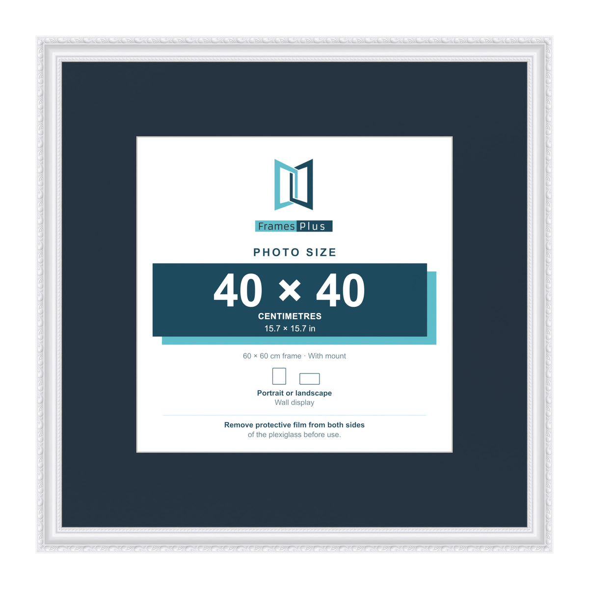 Louis Range White Picture, Photo & Poster Frame with Pacific Blue Mount - 60x60cm Frame for 40x40cm Photo, White