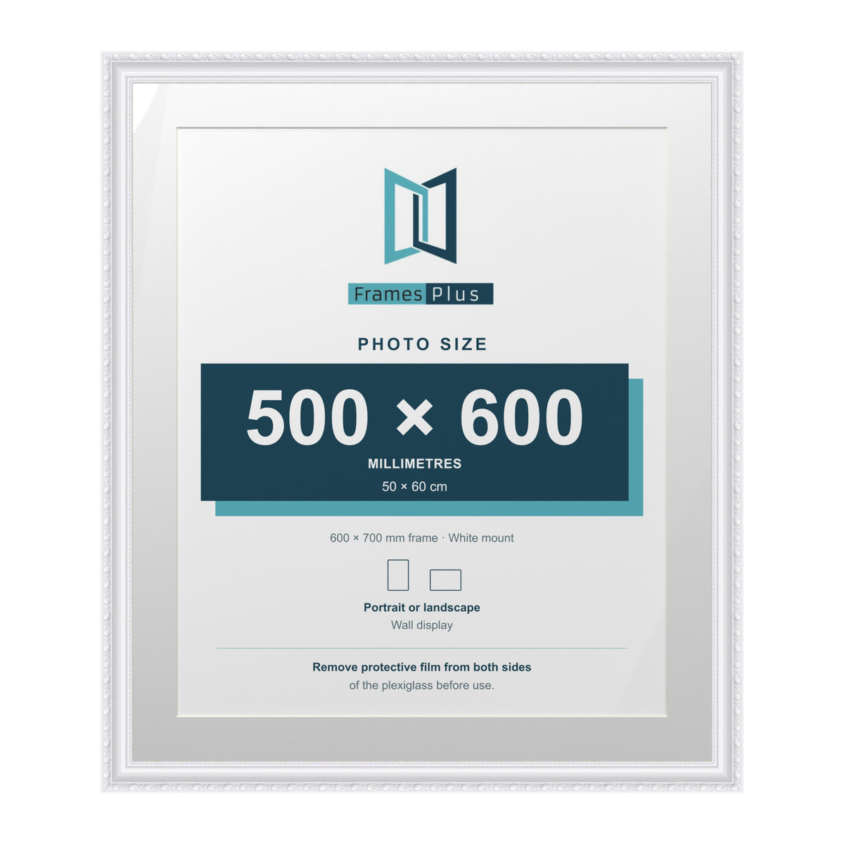 Louis Range White Picture, Photo & Poster Frame with White Mount - 70x60cm Frame for 60x50cm Photo, White