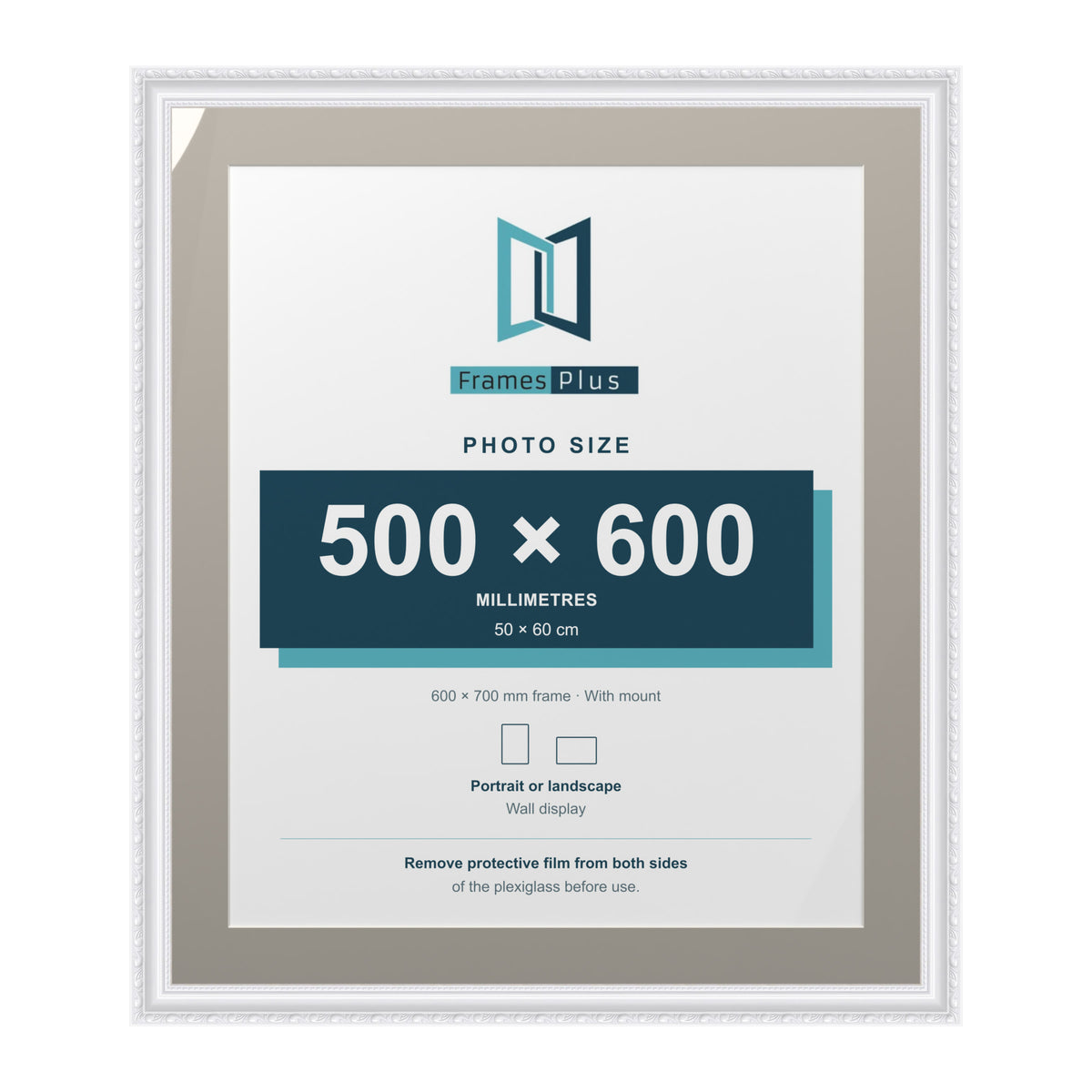 Louis Range White Picture, Photo & Poster Frame with Dawn Grey Mount - 70x60cm Frame for 60x50cm Photo, White