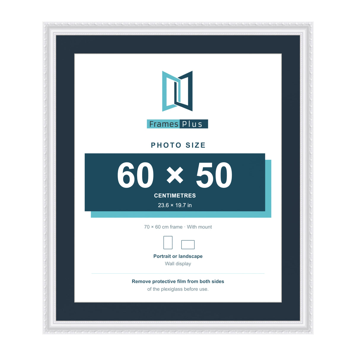 Louis Range White Picture, Photo & Poster Frame with Pacific Blue Mount - 70x60cm Frame for 60x50cm Photo, White