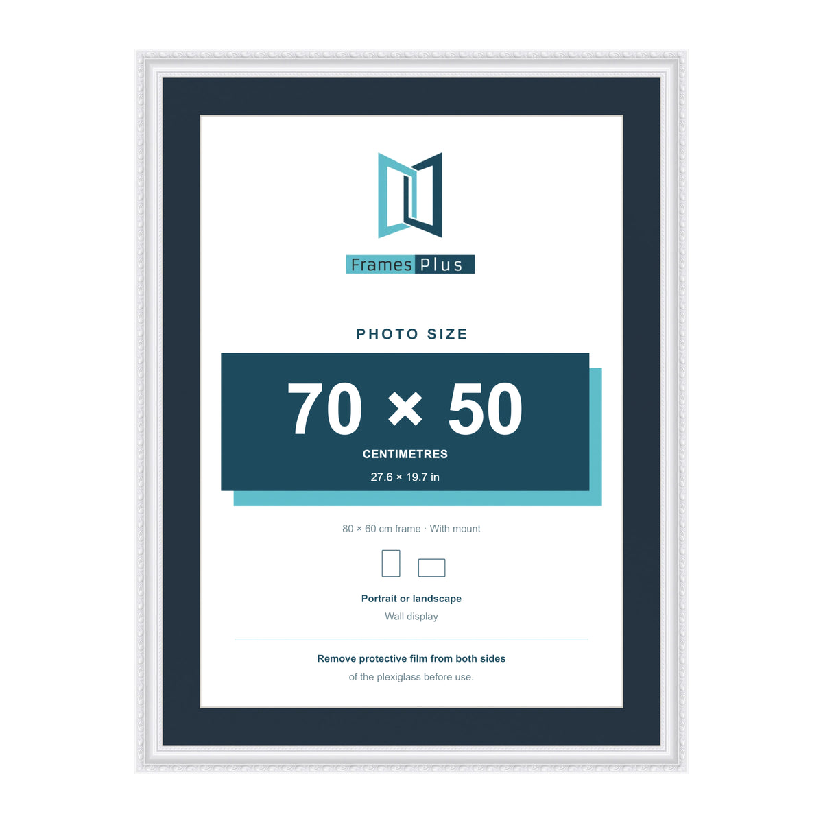 Louis Range White Picture, Photo & Poster Frame with Pacific Blue Mount - 80x60cm Frame for 70x50cm Photo, White