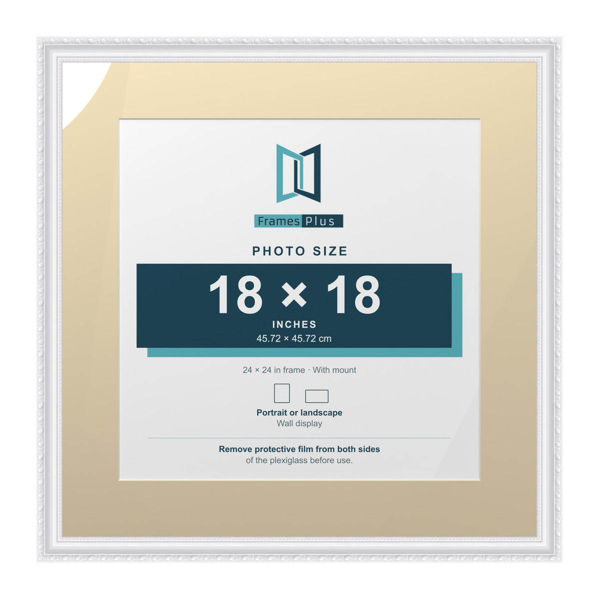 Louis Range White Picture, Photo & Poster Frame with Ivory Mount - 24x24" Frame for 18x18" Photo, White